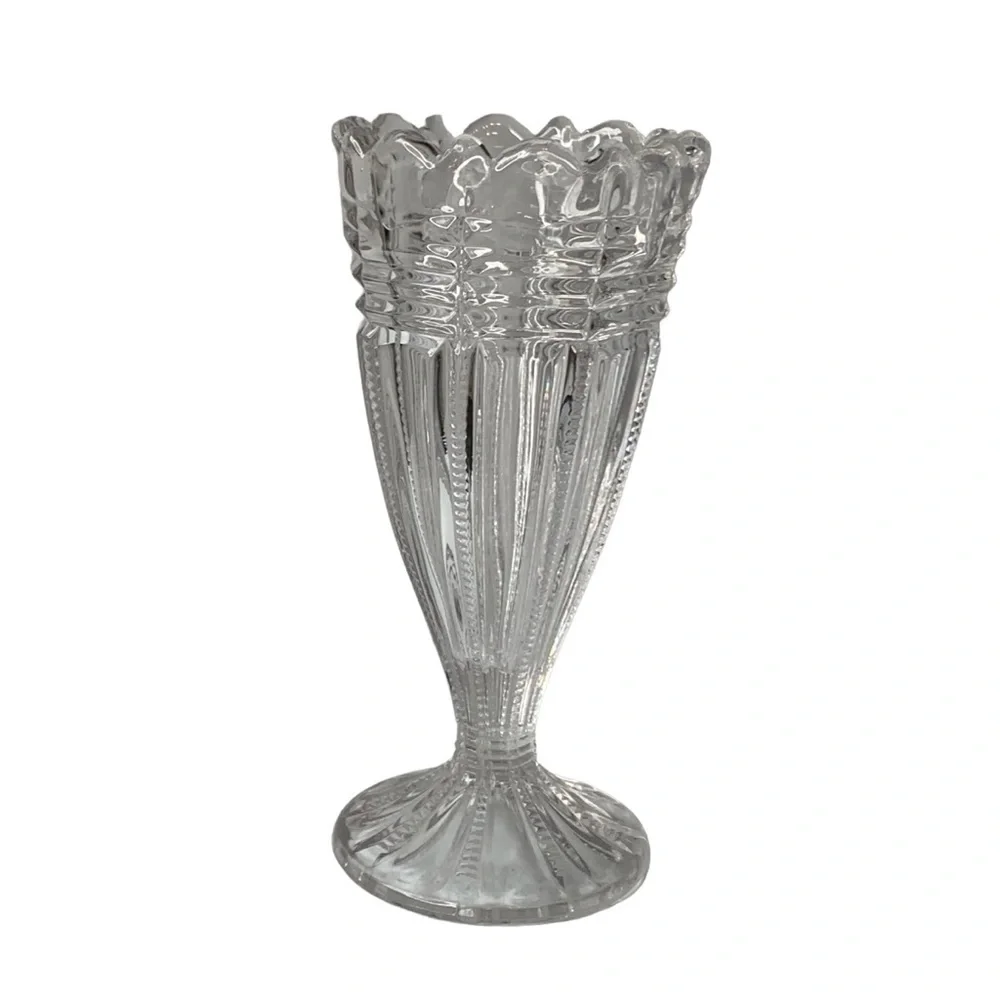 Antique EAPG Bryce “Paris” vase with vertical panels and zipper cross 6.5”.